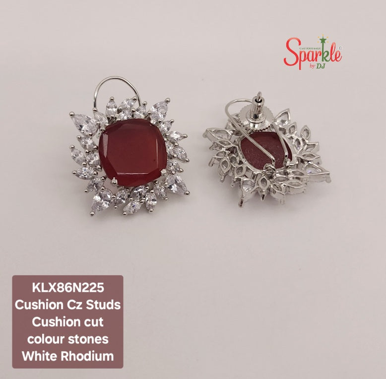 Cz Studs with cushion-cut colour stones