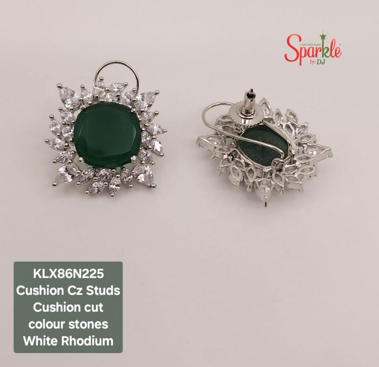 Cz Studs with cushion-cut colour stones