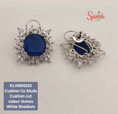 Cz Studs with cushion-cut colour stones