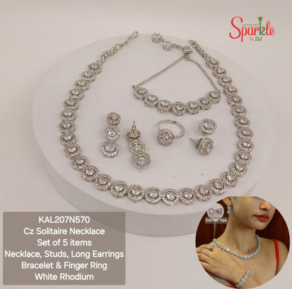 Cz Solitaire necklace set of 5 items