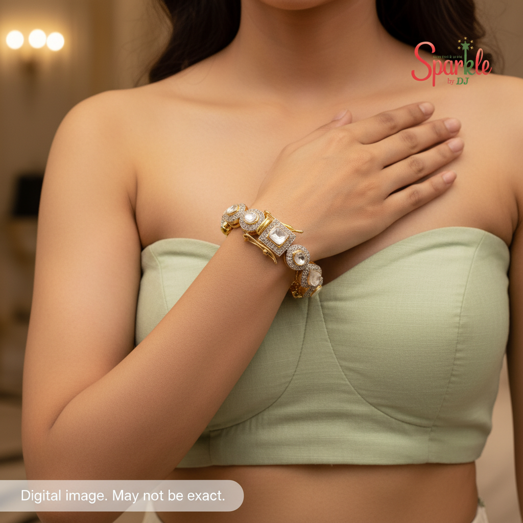 Fine Kundan Cz openable Kada to fit most wrist sizes