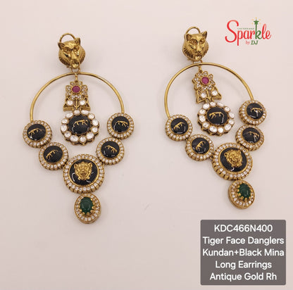 Tiger face kundan oversize danglers