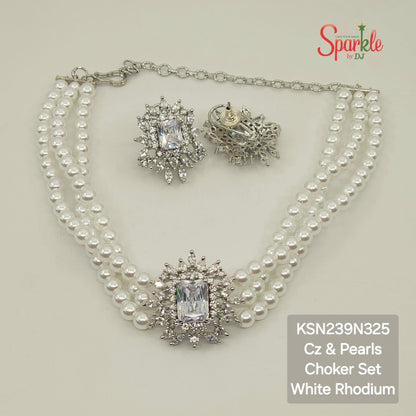 Pearl stringed Cz Choker Set