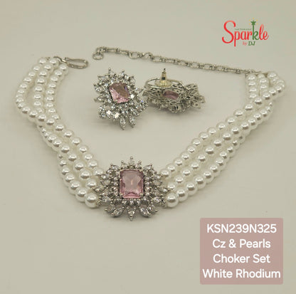 Pearl stringed Cz Choker Set