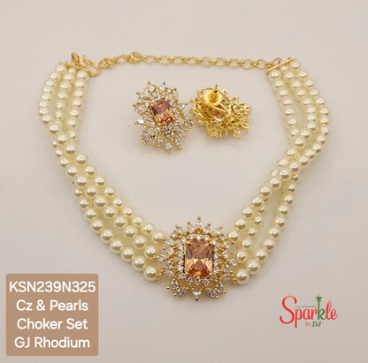 Pearl stringed Cz Choker Set