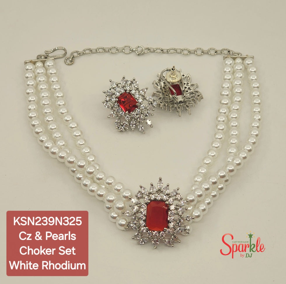 Pearl stringed Cz Choker Set