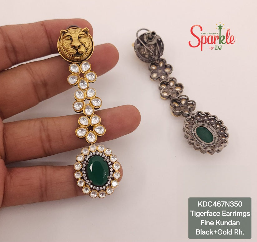 Tiger face long kundan earrings