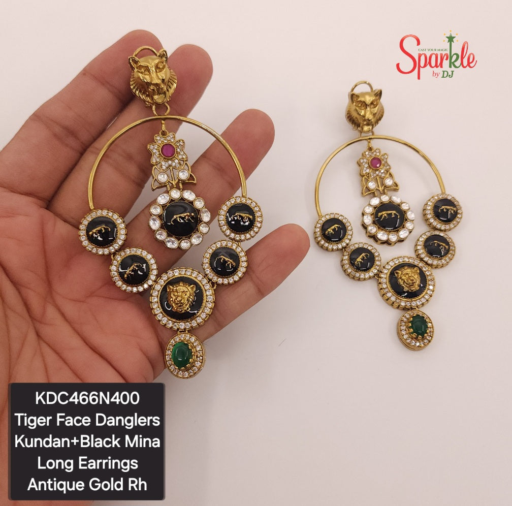 Tiger face kundan oversize danglers