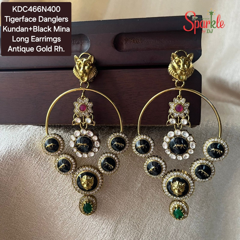 Tiger face kundan oversize danglers