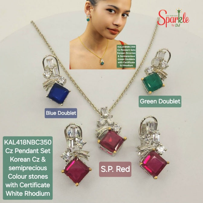 Cz Pendant Sets embellished with Korean Zirconias & semiprecious colour stones with Certificate of Authenticity