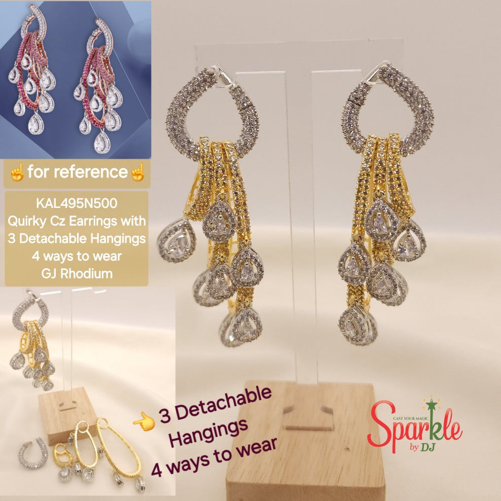 Cz 5-in-1 detachable danglers - 5 ways to wear