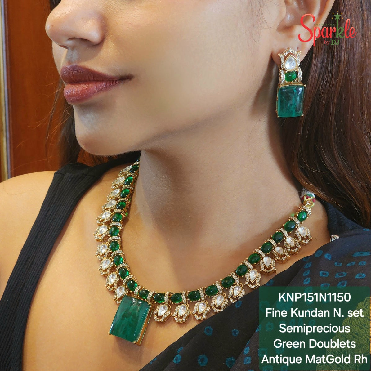 Fine Kundan Necklace set with semiprecious stones