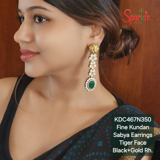 Sabya tiger face long kundan earrings