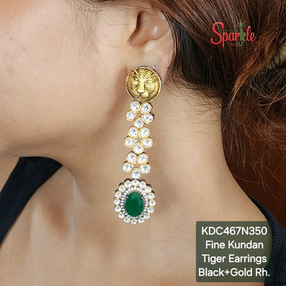 Tiger face long kundan earrings