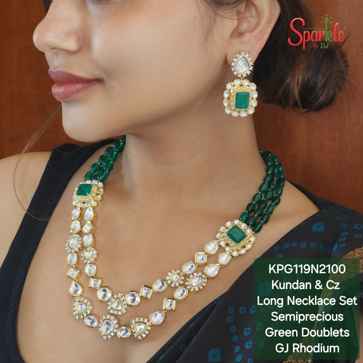 Cz Kundan Long Necklace set with semiprecious colour stones