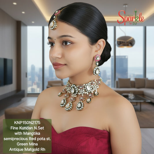 Kundan Bridal Choker set with Mangtika - SparklebyDJ