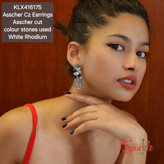 Cz earring with Asscher-cut colour stones