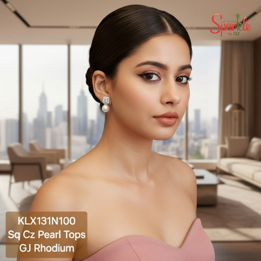 Square cz Tops with pearl drop - SparklebyDJ