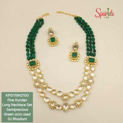 Cz Kundan Long Necklace set with semiprecious colour stones