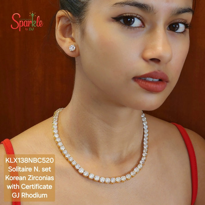 Korean Cz solitaire necklace set with certificate