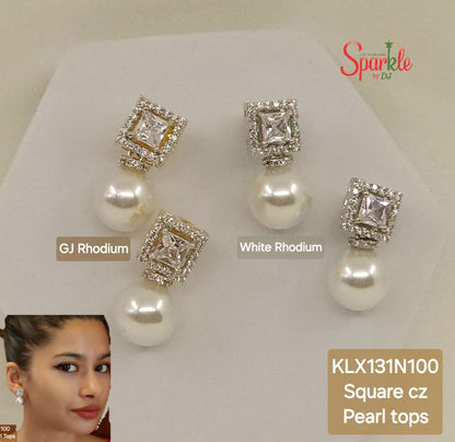 Square cz Tops with pearl drop