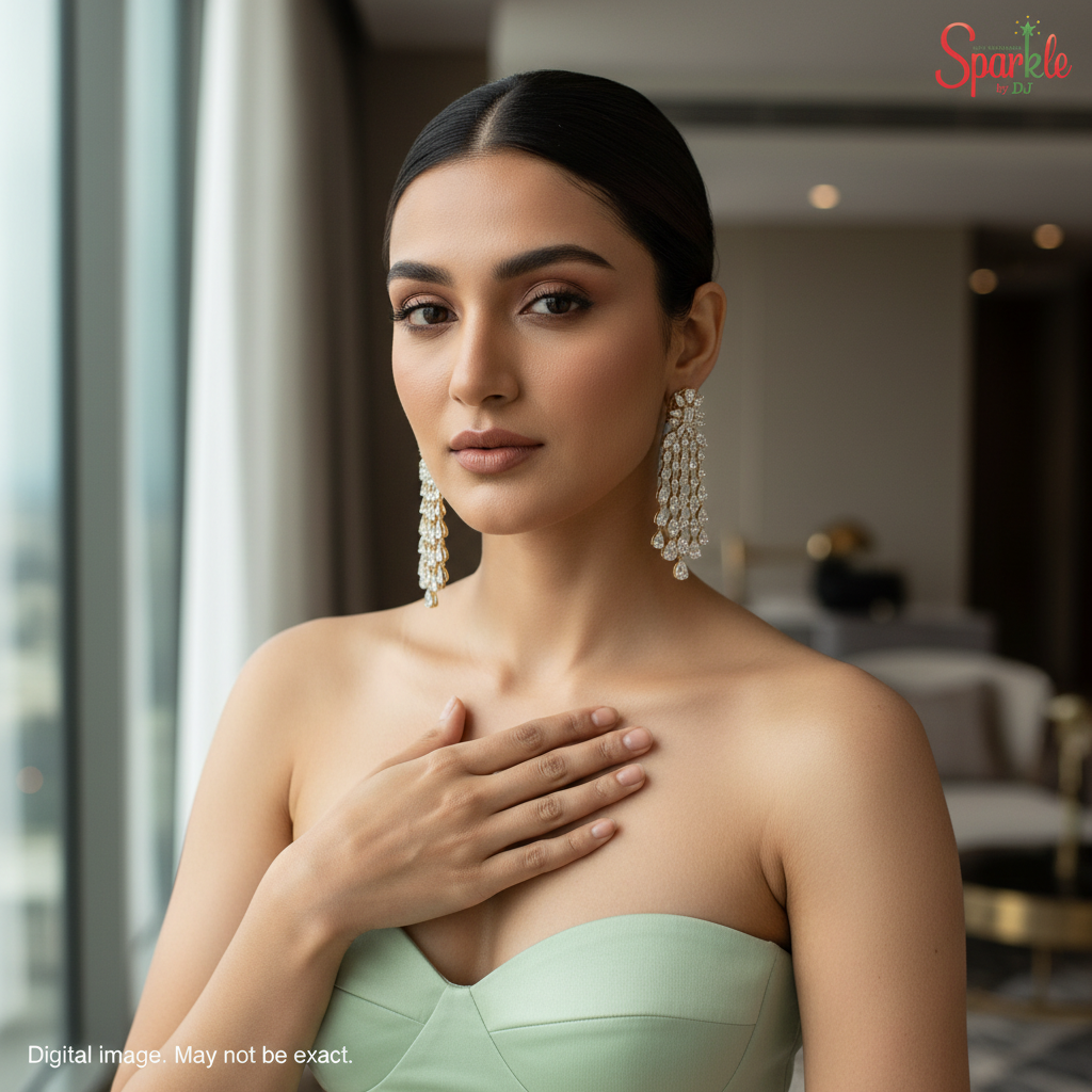 925 Sterling Silver Long earrings setted with zirconias from swarovski