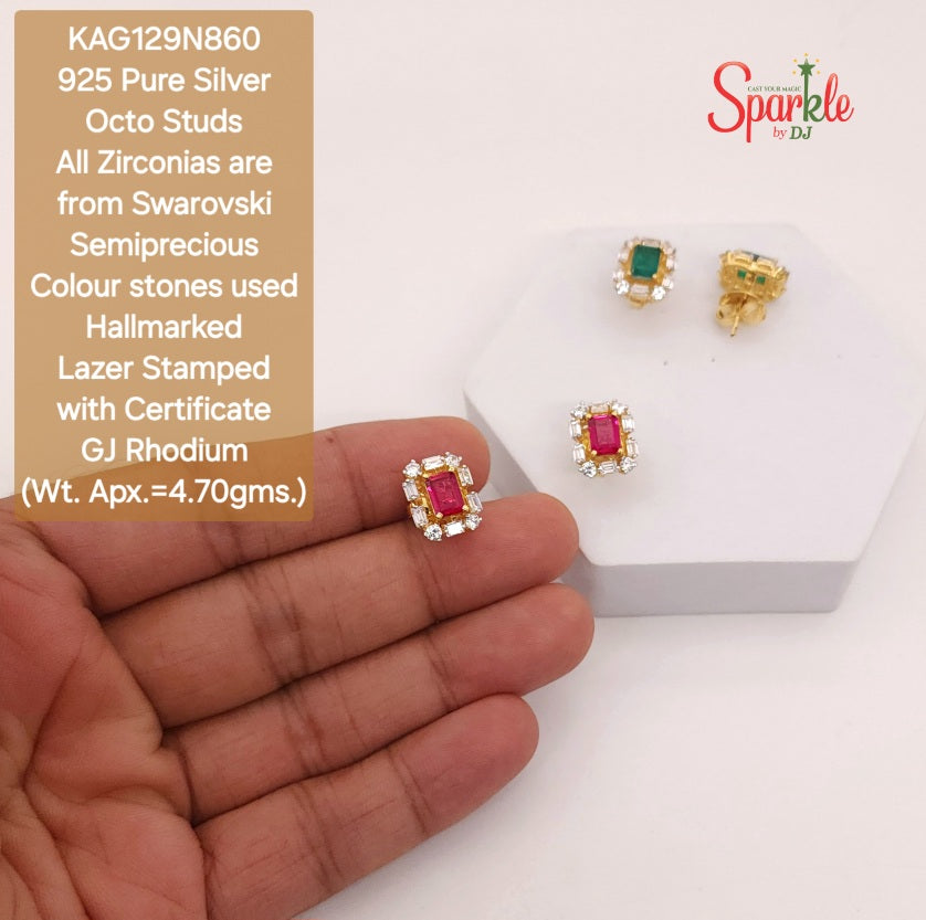 925 Sterling Silver Studs setted with zirconias from swarovski & semiprecious colour stones