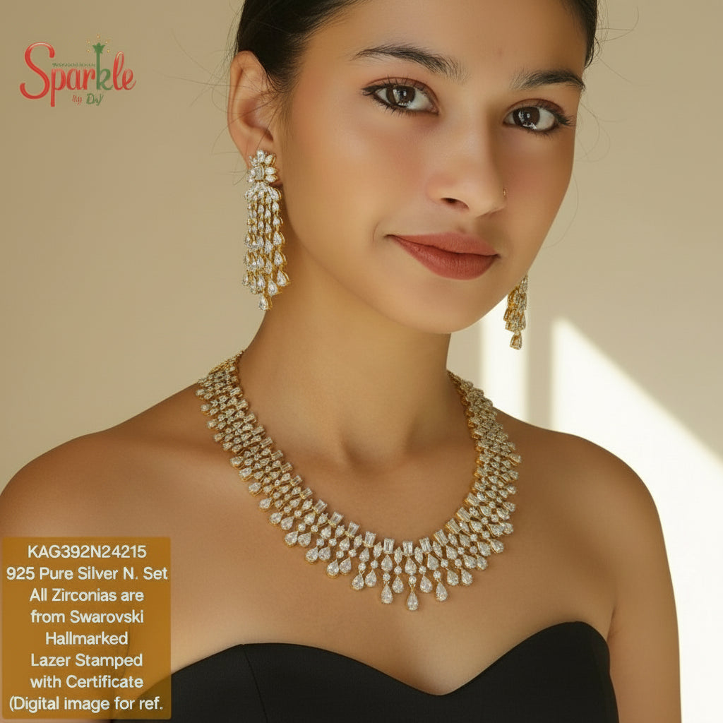 925 Sterling Silver Necklace set with zirconias from swarovski - SparklebyDJ
