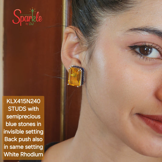 Rectangular studs with semiprecious stones in invisible setting