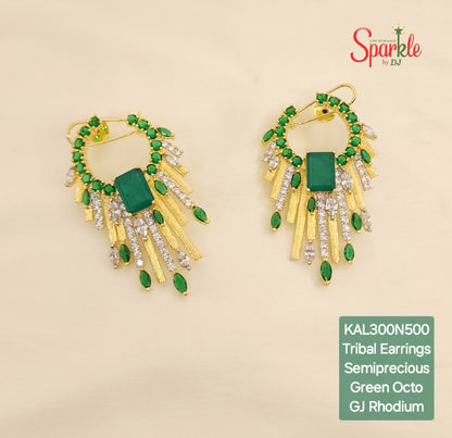 Stylish earrings with semiprecious Green Doublet octo