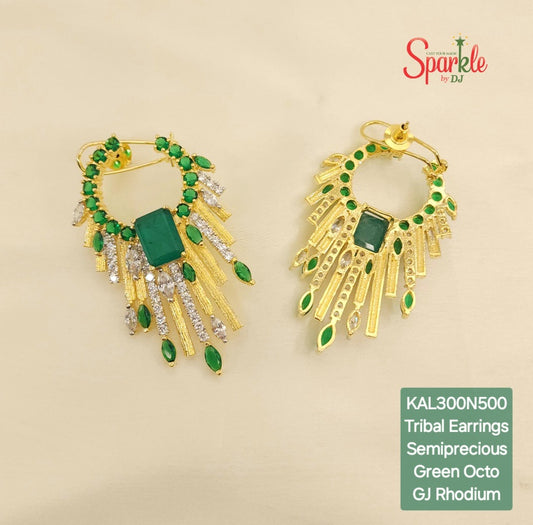 Stylish earrings with semiprecious Green Doublet octo