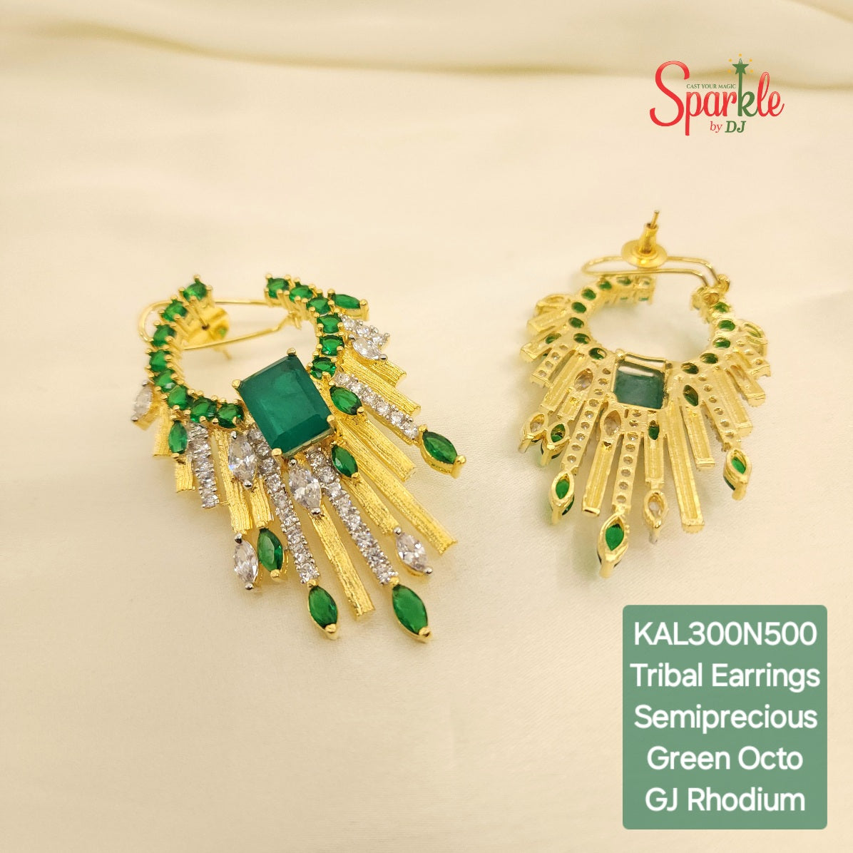 Stylish earrings with semiprecious Green Doublet octo