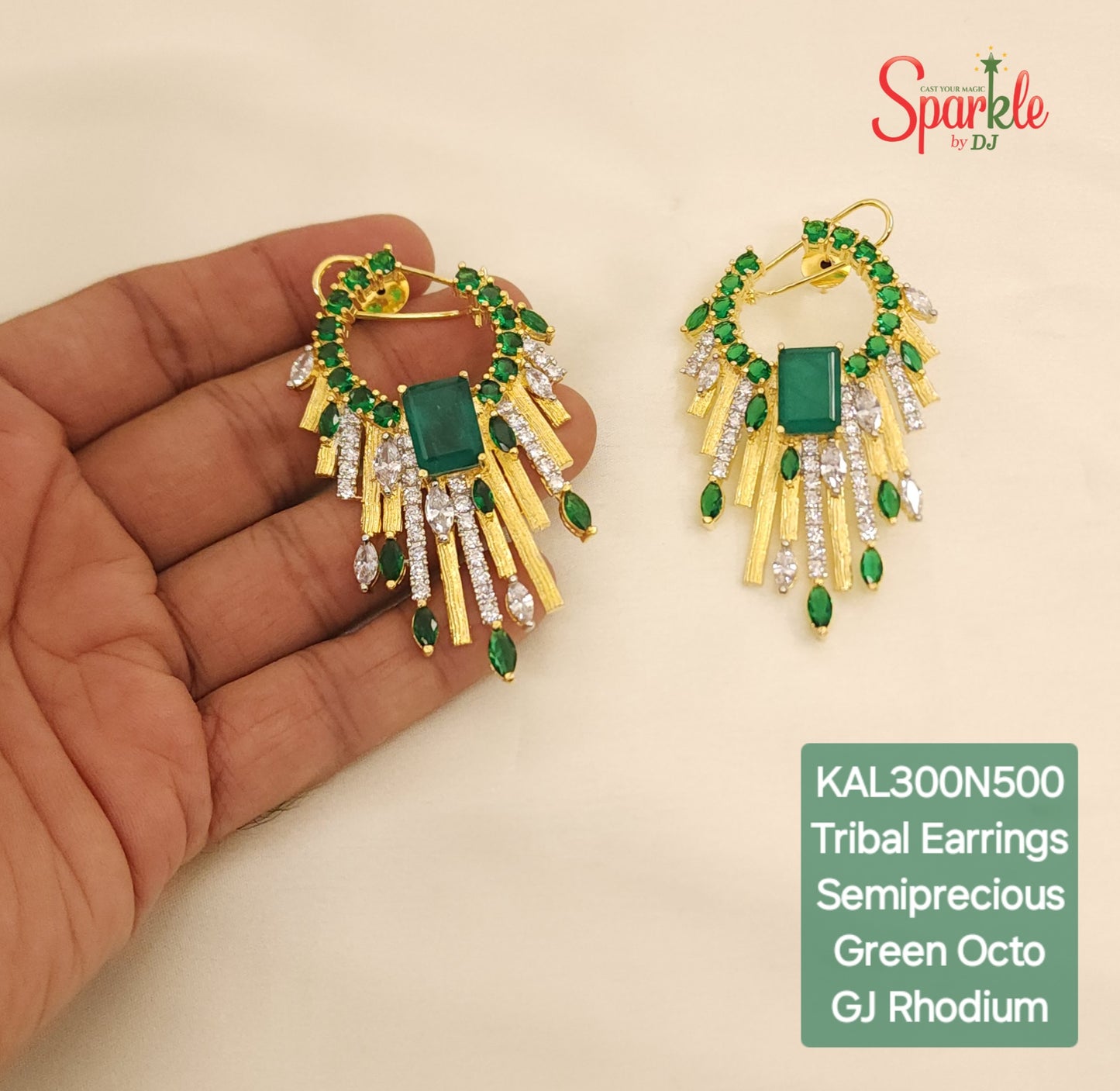 Stylish earrings with semiprecious Green Doublet octo