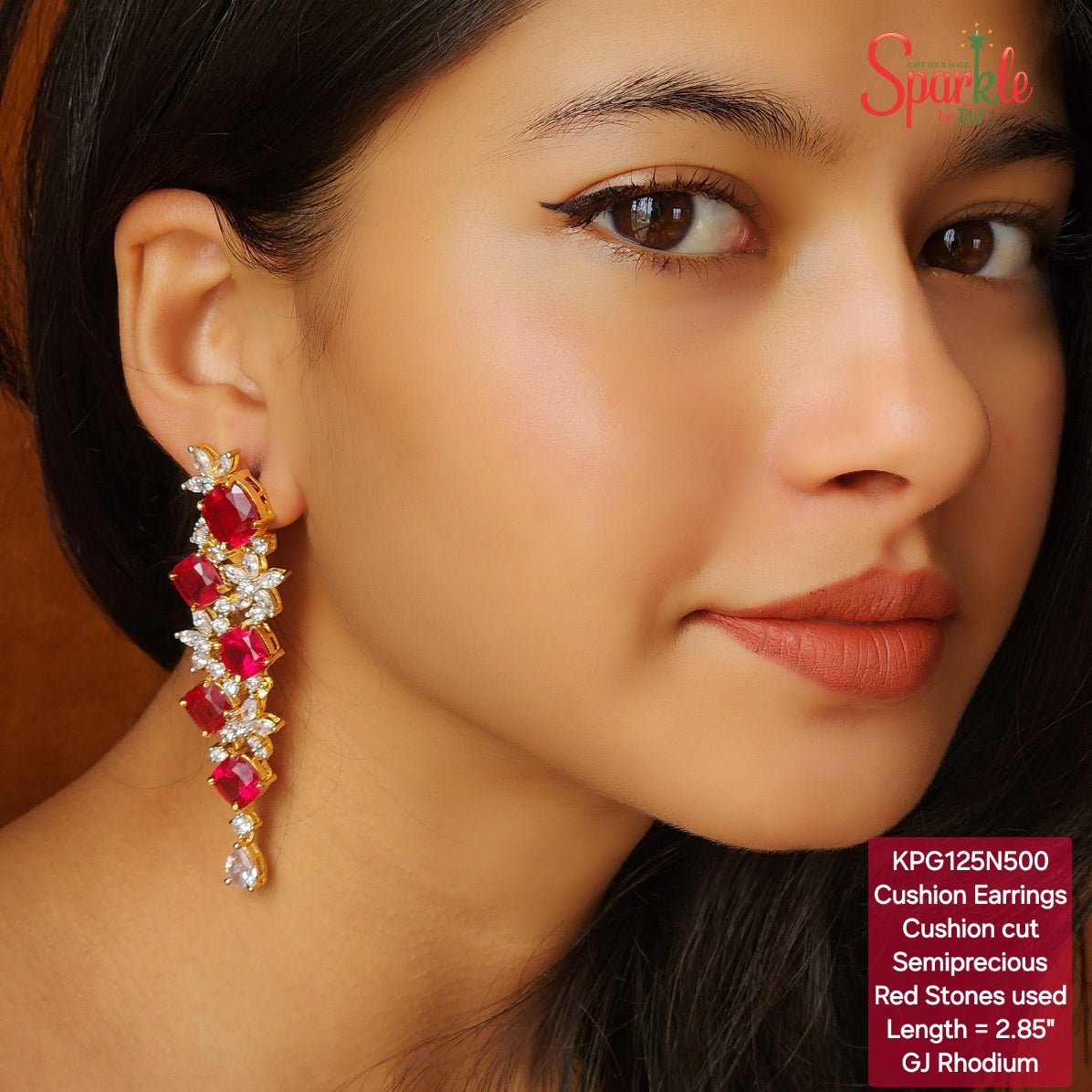 Floral Earrings with cushion-cut semiprecious stones