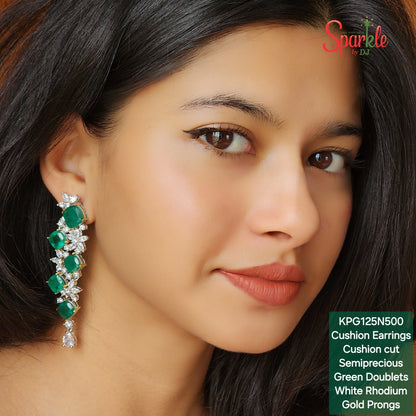 Floral Earrings with cushion-cut semiprecious stones