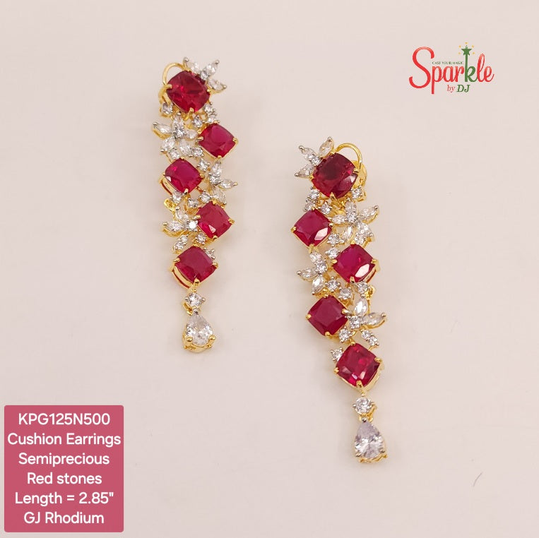 Floral Earrings with cushion-cut semiprecious stones