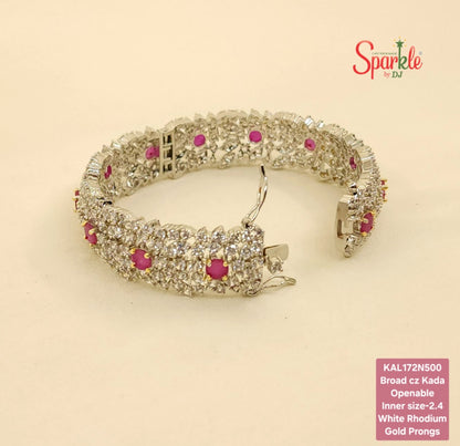 Broad style Openable cubic zirconia Kada/Bracelet, 1 size fits most women.