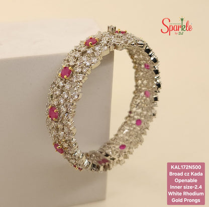 Broad style Openable cubic zirconia Kada/Bracelet, 1 size fits most women.