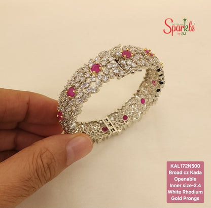 Broad style Openable cubic zirconia Kada/Bracelet, 1 size fits most women.