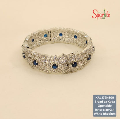 Broad style Openable cubic zirconia Kada/Bracelet, 1 size fits most women.