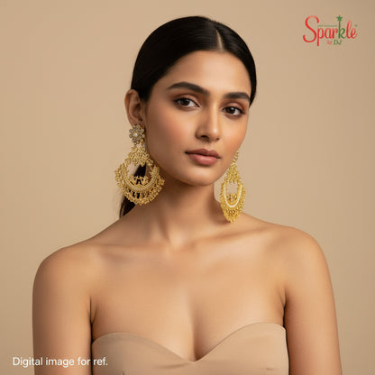 Temple style double peacock kundan chandelier earrings in 24ct gold plating - SparklebyDJ