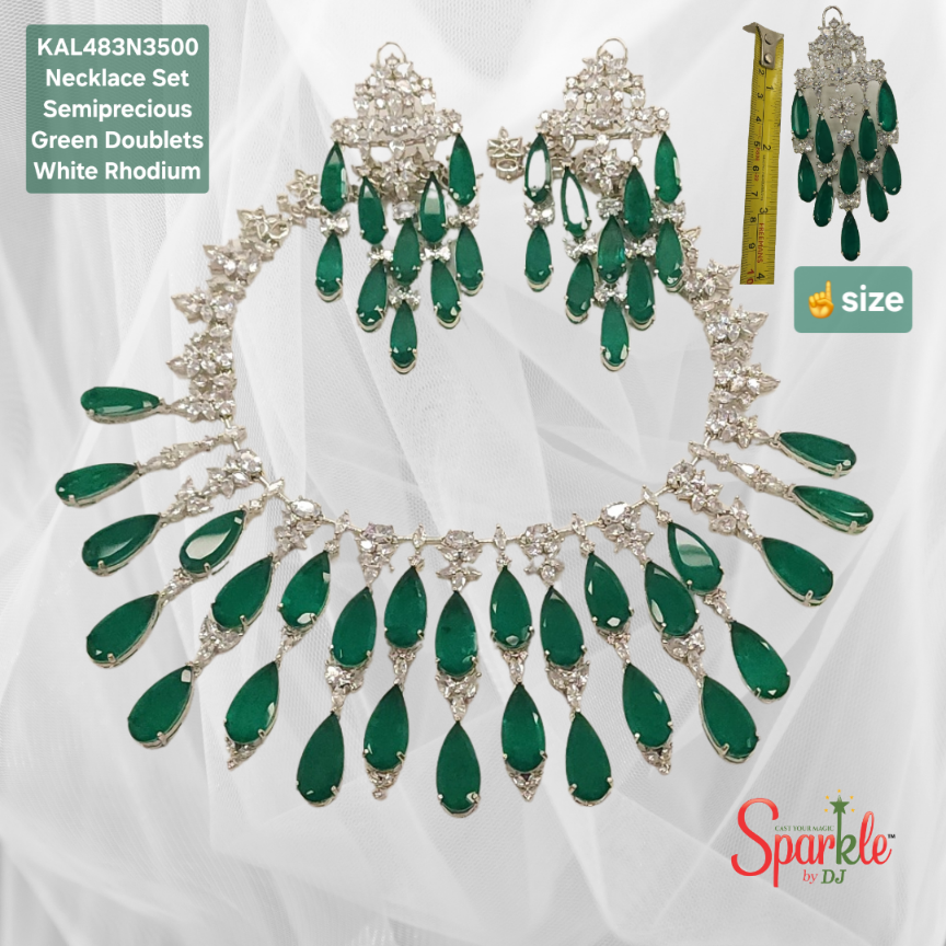 Pear Necklace Set embellished with pear shaped semiprecious color stones