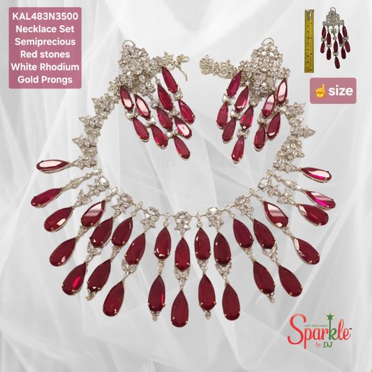 Pear Necklace Set embellished with pear shaped semiprecious color stones