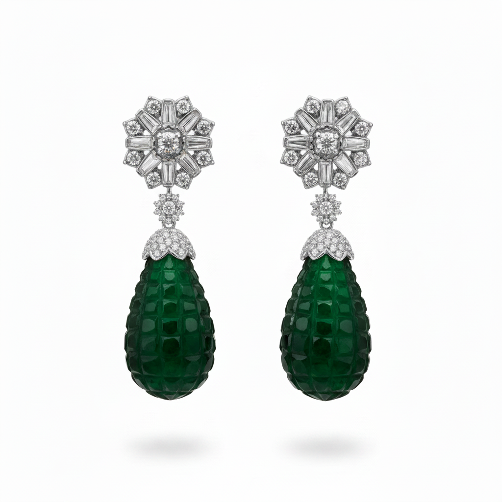 Cz Drop Earrings with semiprecious stones in invisible setting