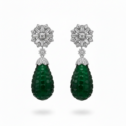 Cz Drop Earrings with semiprecious stones in invisible setting