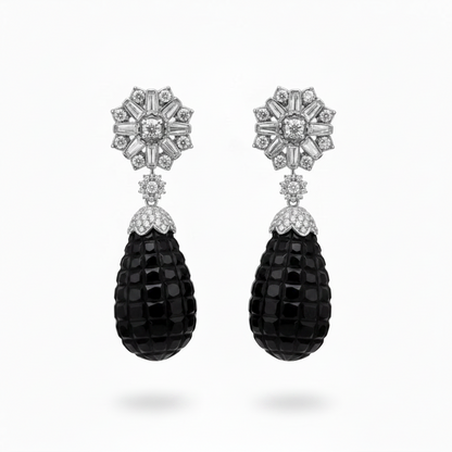 Cz Drop Earrings with semiprecious stones in invisible setting