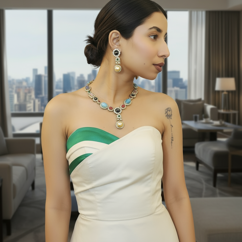 Royal Bengal Tiger Fine Kundan Necklace Set - SparklebyDJ