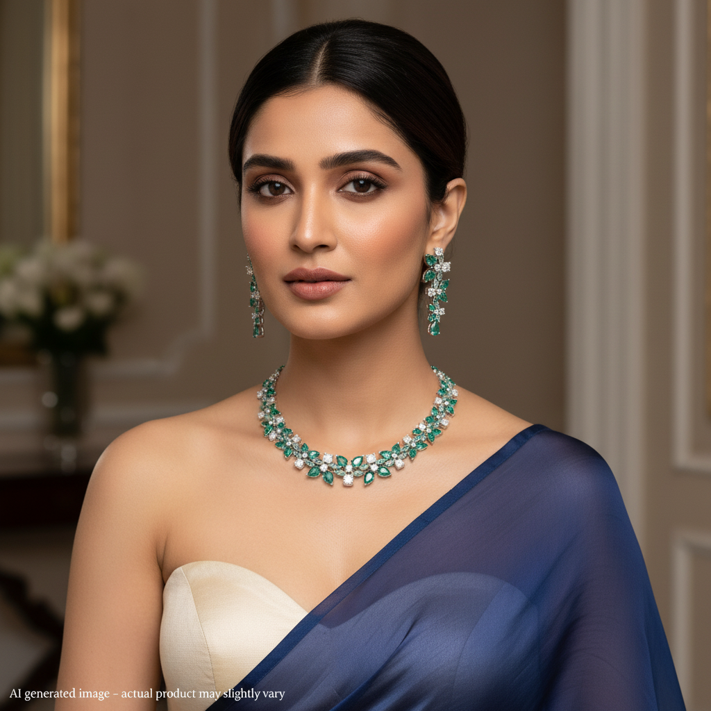 Statement Necklace Set with AAA Quality Cubic zirconias & synthetic colour stones