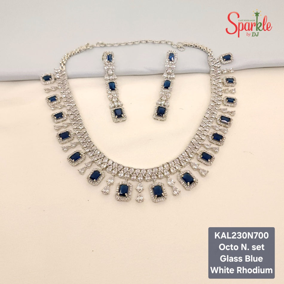 AAA Cz Necklace set with octagonal colour stones