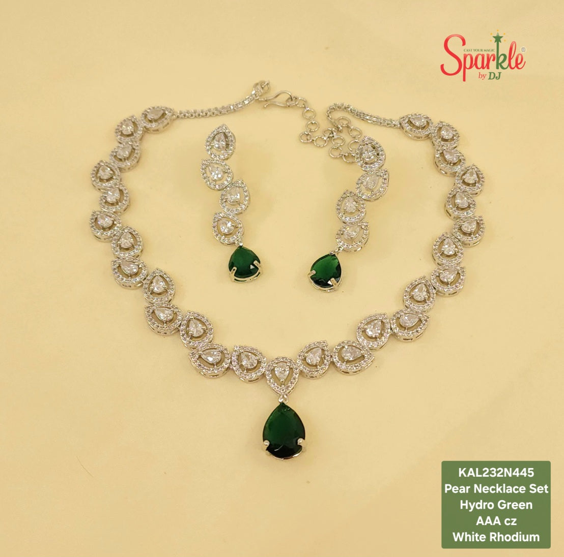 Pear cz necklace set with pear colour drop